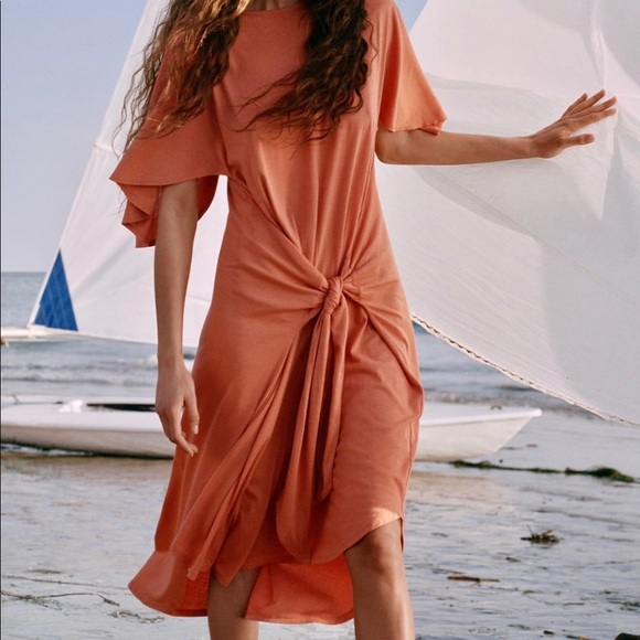 JW Anderson knotted short sleeve women’s Uniqlo drape stylish new dress - Picture 2 of 11